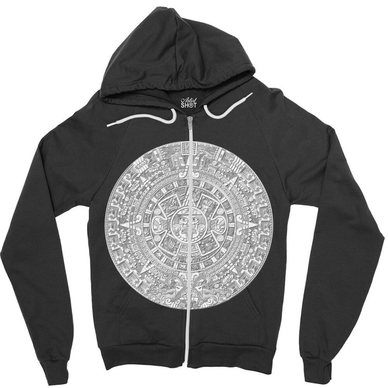 Piedra Del Sol - White Granite Aztec Calendar Sun Stone Zipper Hoodie | Artistshot