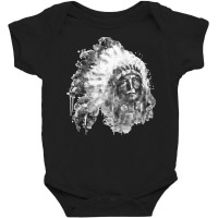 Native American Portrait T  Shirt Native American Chief Black And Whit Baby Bodysuit | Artistshot