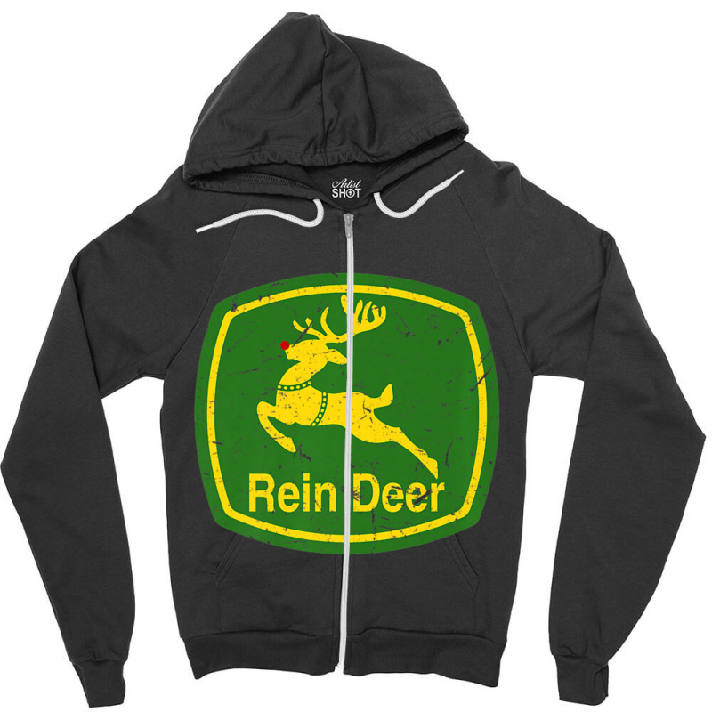 Rein Deer Christmas Parody Holiday Farm Tractor Joke Zipper Hoodie | Artistshot