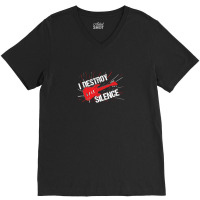 I Destroy Silence Electric Guitar V-neck Tee | Artistshot