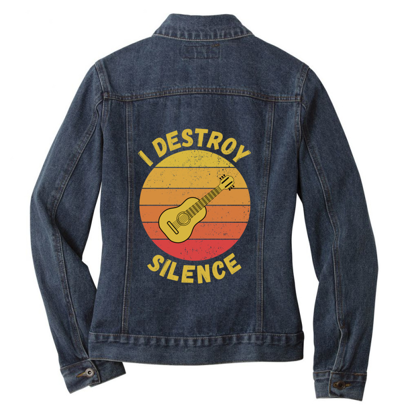 I Destroy Silence With Guitar Ladies Denim Jacket by ELIZABETHKARLENEWINCELOWICZ | Artistshot