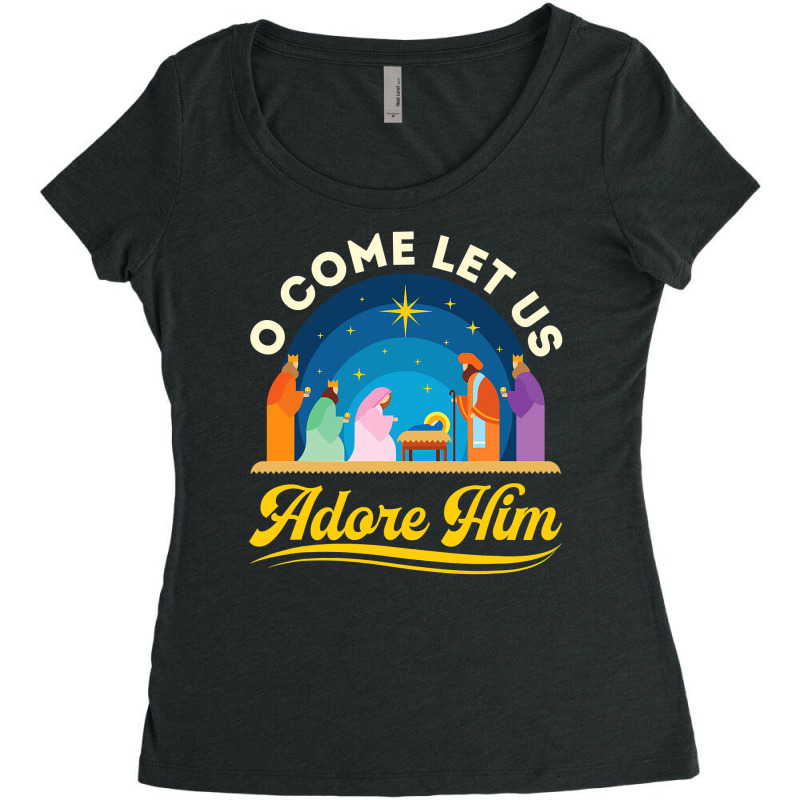 O Come Let Us Adore Him Christmas Nativity Jesus Christian Women's Triblend Scoop T-shirt by JohnNichols89123 | Artistshot