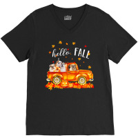 Hello Fall Bulldogs In Car Autunm T  Shirt Bulldogs Hello Fall   Bulld V-neck Tee | Artistshot