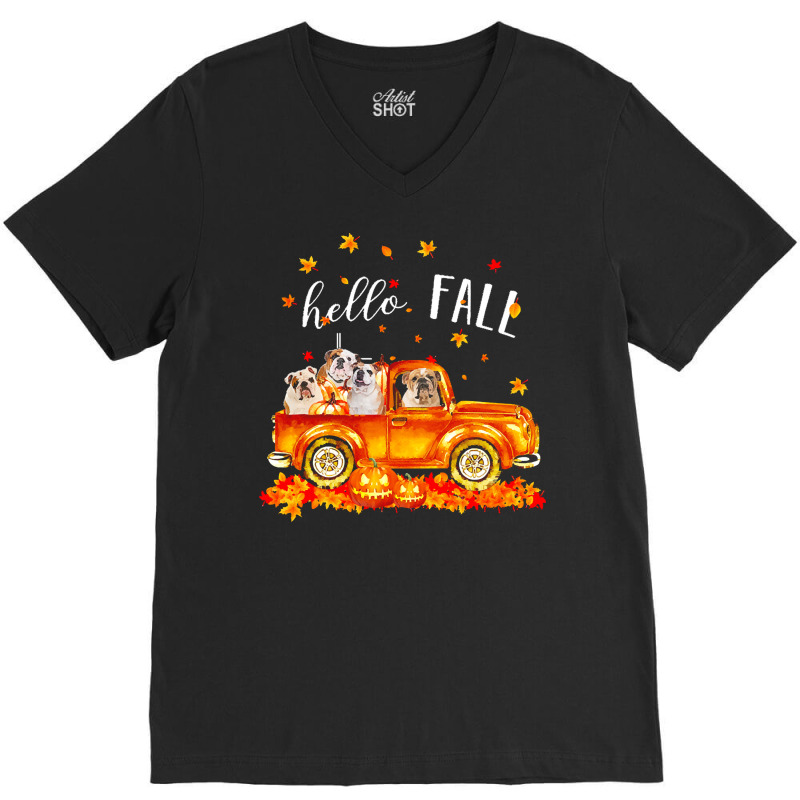 Hello Fall Bulldogs In Car Autunm T  Shirt Bulldogs Hello Fall   Bulld V-neck Tee | Artistshot