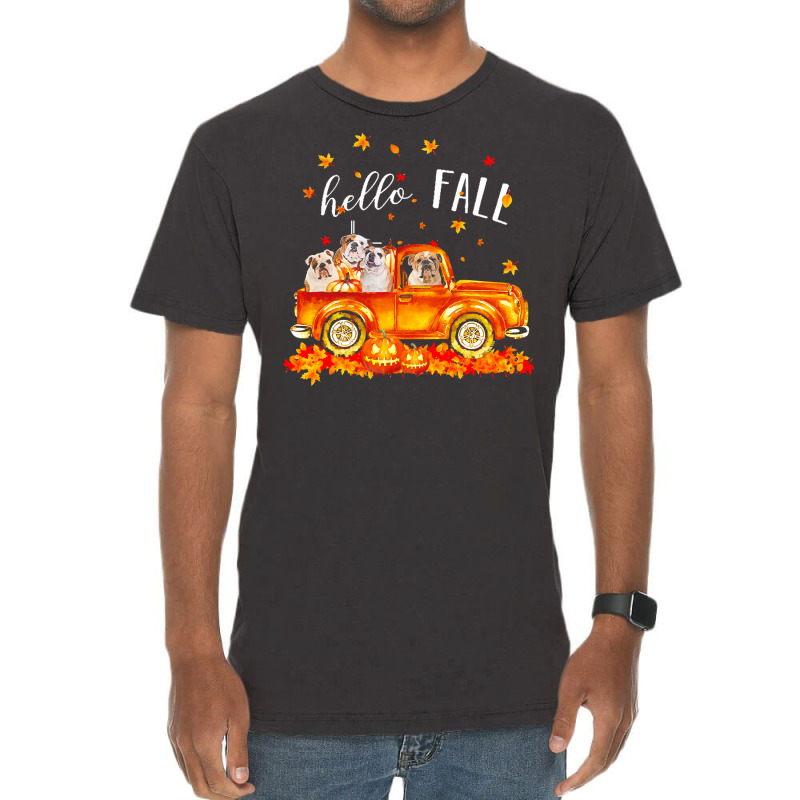 Hello Fall Bulldogs In Car Autunm T  Shirt Bulldogs Hello Fall   Bulld Vintage T-shirt | Artistshot