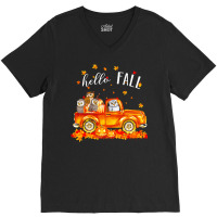 Hello Fall Owls In Car Autunm T  Shirt Owls Hello Fall   Owls In Car P V-neck Tee | Artistshot