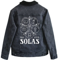 Sola Scriptura   Protestant, Christian Reformation, 5 Solas T Shirt Unisex Sherpa-lined Denim Jacket | Artistshot