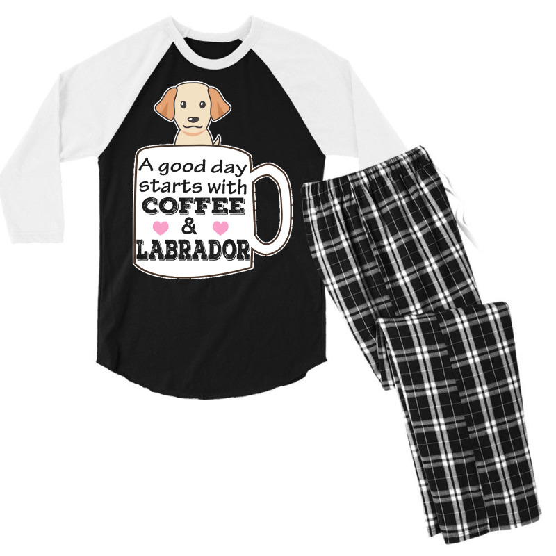 Labrador T Shirta Good Day Starts With Coffee And Labrador, Cute Labra Men's 3/4 Sleeve Pajama Set | Artistshot