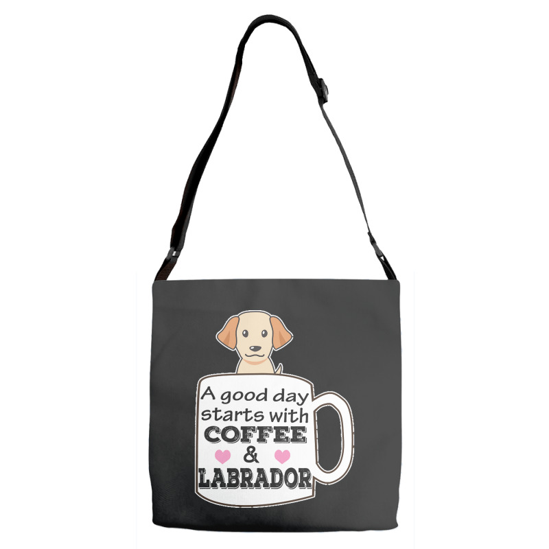 Labrador T Shirta Good Day Starts With Coffee And Labrador, Cute Labra Adjustable Strap Totes | Artistshot