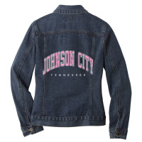 Johnson City Tennessee Tn Varsity Style Pink Text Premium Ladies Denim Jacket | Artistshot