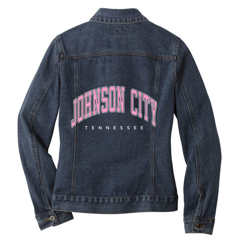 Johnson City Tennessee Tn Varsity Style Pink Text Premium Ladies Denim Jacket by RachelRenePeckham | Artistshot