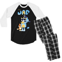 Dad Playing Son And Daughter Art Men's 3/4 Sleeve Pajama Set | Artistshot