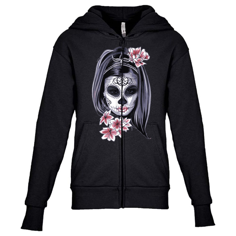 Day Of The Dead Calavera Girl Painted Mask T Shirt Youth Zipper Hoodie by kleebbi | Artistshot