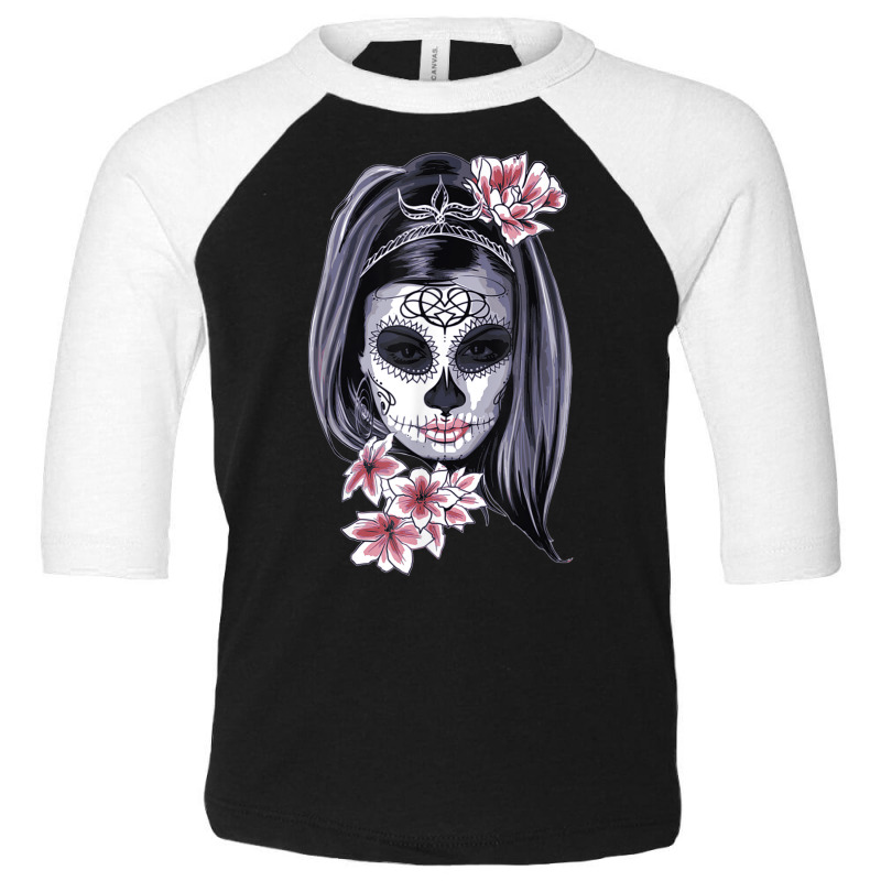 Day Of The Dead Calavera Girl Painted Mask T Shirt Toddler 3/4 Sleeve Tee by kleebbi | Artistshot