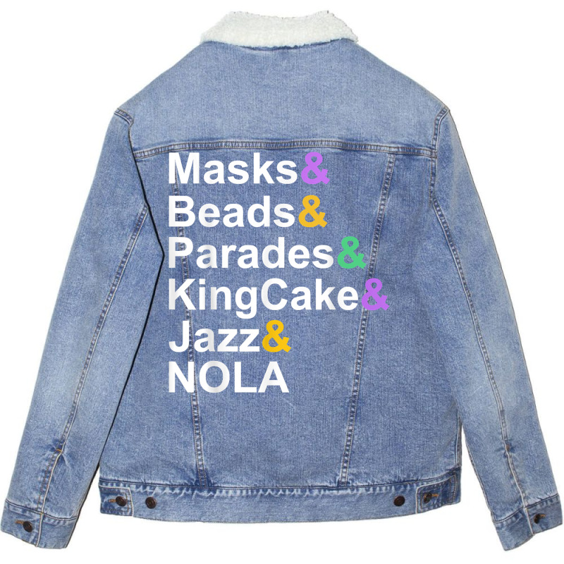 Mardi Gras Masks Beads Parades Kingcake Jazz Nola T Shirt Unisex Sherpa-lined Denim Jacket | Artistshot