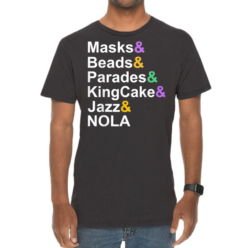 Mardi Gras Masks Beads Parades Kingcake Jazz Nola T Shirt Vintage T-shirt | Artistshot