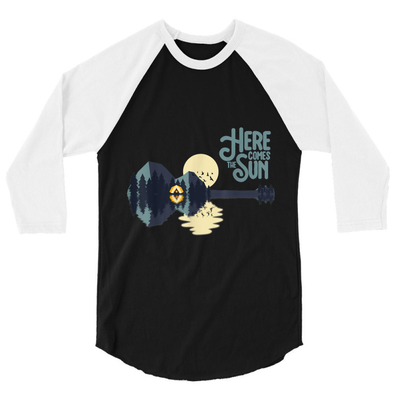 Here Comes The Sun Guitar Shaped Tree Retro Vintage Sunset 3/4 Sleeve Shirt | Artistshot