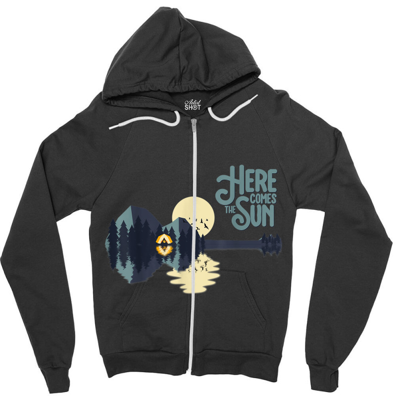 Here Comes The Sun Guitar Shaped Tree Retro Vintage Sunset Zipper Hoodie | Artistshot