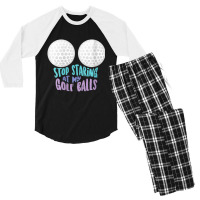 Womens Stop Staring At My Golf Balls Cute Golfing Joke V-neck Men's 3/4 Sleeve Pajama Set | Artistshot