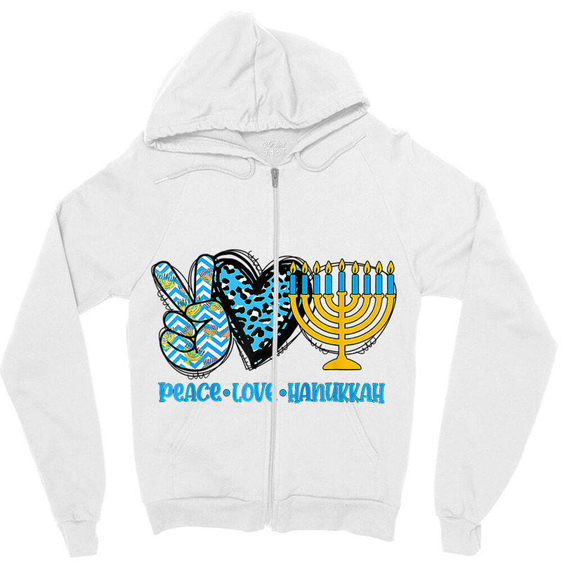 Peace Love Hanukkah Leopard Hanukkah Menorah Jewish T Shirt Zipper Hoodie | Artistshot