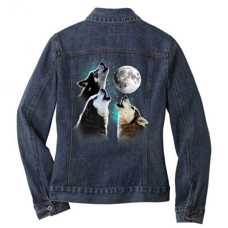 Siberian Husky Shirt, Siberian Husky Howling At The Moon T Shirt Ladies Denim Jacket by omano | Artistshot