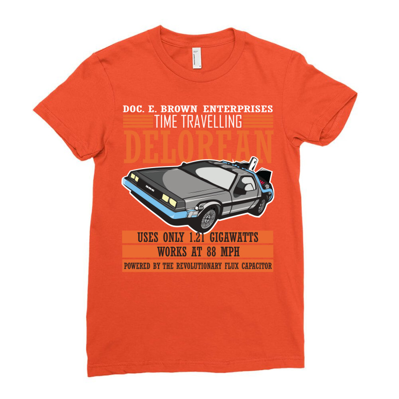 Doc E. Brown Time Travelling Delorean Ladies Fitted T-Shirt by mwenhoocadizx | Artistshot