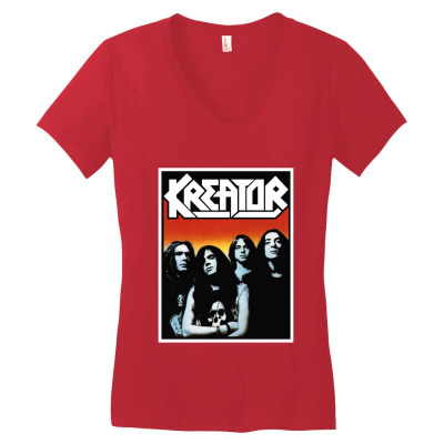 Design Kreator Band Women's V-neck T-shirt Designed By Warning