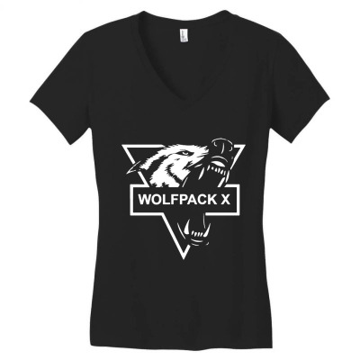 Wolf Face Logo Women's V-neck T-shirt Designed By Warning
