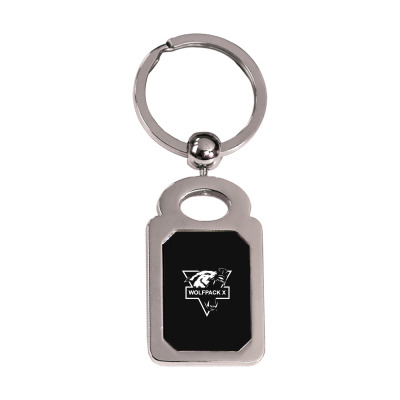 Wolf Face Logo Silver Rectangle Keychain Designed By Warning