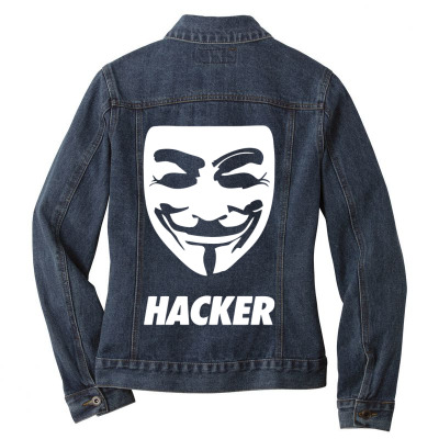 Hacker Cool Mask Ladies Denim Jacket Designed By Warning