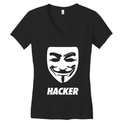 Hacker Cool Mask Women's V-neck T-shirt Designed By Warning