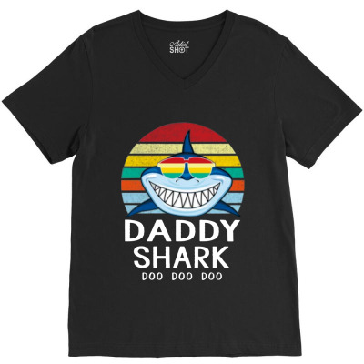 Fun Daddy Shark V-neck Tee Designed By Warning