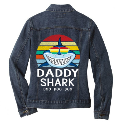 Fun Daddy Shark Ladies Denim Jacket Designed By Warning