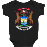 Michigan Flag Coat Of Arms The Wolverine State Lake Pullover Hoodie Baby Bodysuit | Artistshot