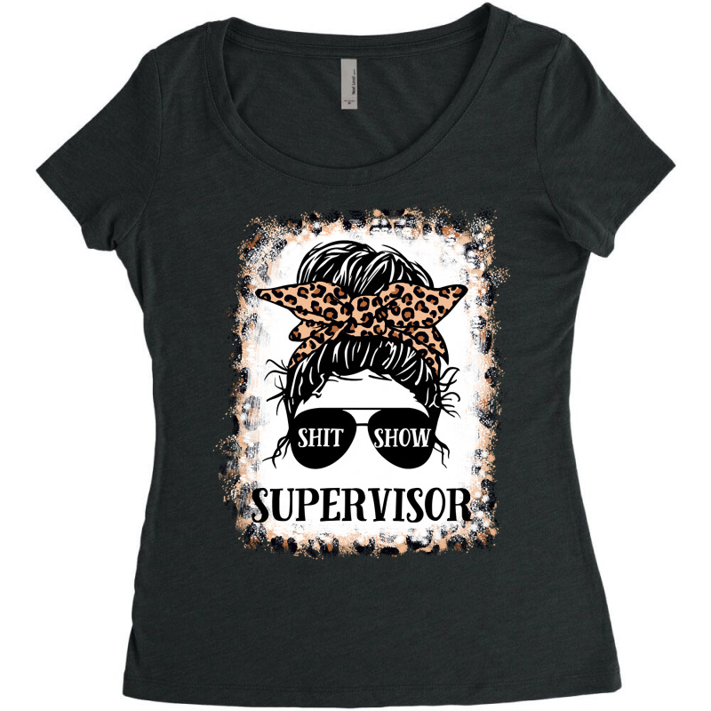 Shit Show Supervisor Tee Women Casual Messy Bun Bleached Pullover Hood Women's Triblend Scoop T-shirt by linbere | Artistshot