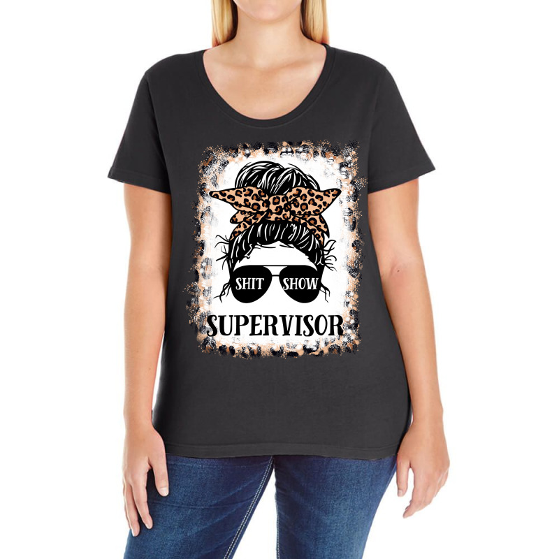 Shit Show Supervisor Tee Women Casual Messy Bun Bleached Pullover Hood Ladies Curvy T-Shirt by linbere | Artistshot