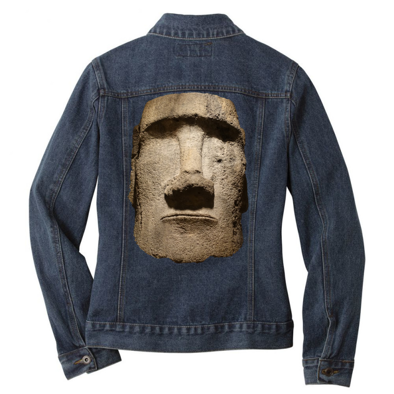 Easter Island Moai Statue Monolith World Mystery Long Sleeve T Shirt Ladies Denim Jacket | Artistshot