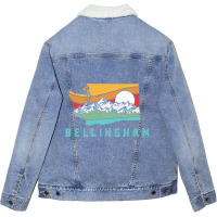 Bellingham Washington Outdoors Retro Mountains Long Sleeve Unisex Sherpa-lined Denim Jacket | Artistshot