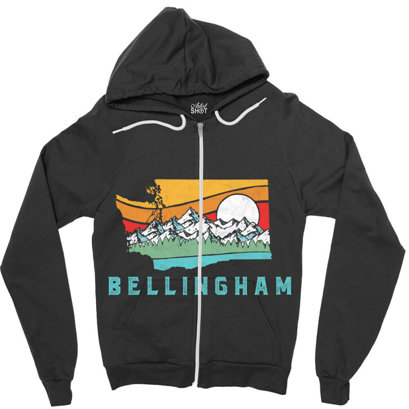 Bellingham Washington Outdoors Retro Mountains Long Sleeve Zipper Hoodie | Artistshot