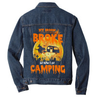 My Broom Broke So Now I Go Camping Funny Halloween Campers Men Denim Jacket | Artistshot