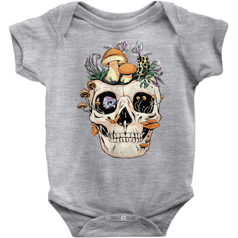 Goth Mushroom Skull Mycologist Fungi T Shirt Baby Bodysuit by javauxswar | Artistshot