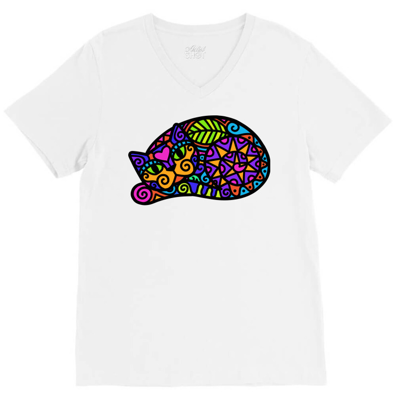 Doodley Doodlecat Sleepy 80s V-neck Tee | Artistshot