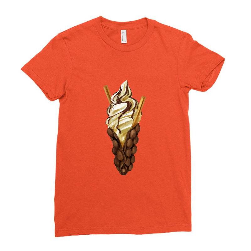 Bubble Waffle Ice Cream, Egg Bubble Chocolate Waffle Vanilla Ladies Fitted T-Shirt by tomjerrycrush39 | Artistshot