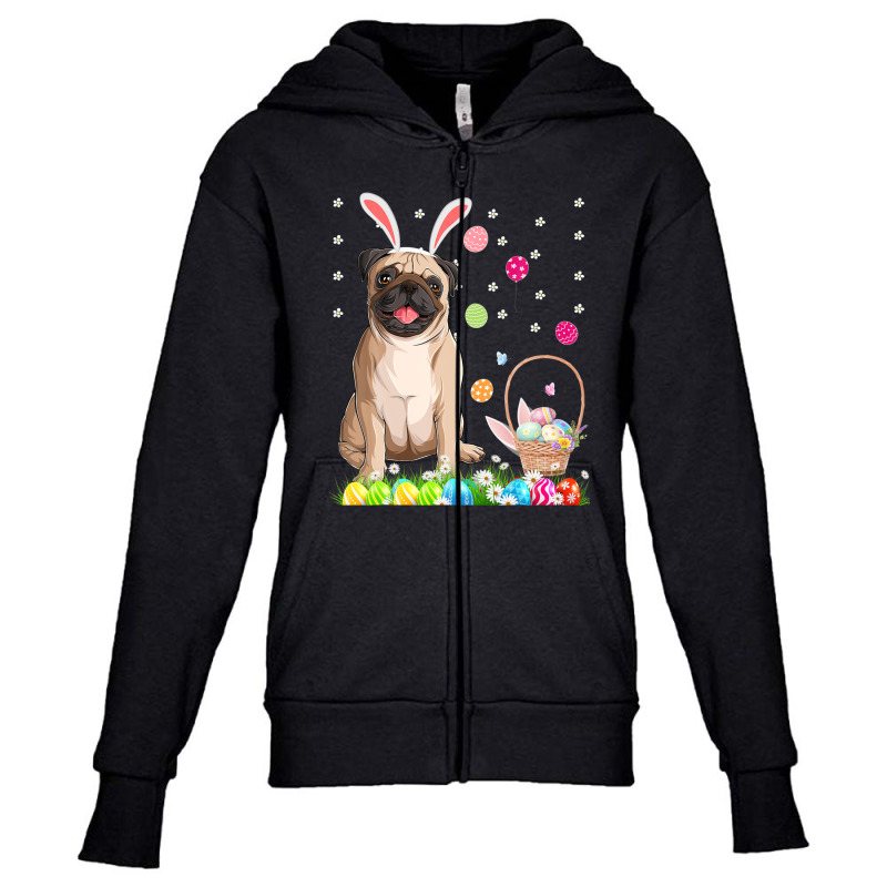 Happy Easter Cute Bunny Dog Pug Wearing Bunny Ears Gift Youth Zipper Hoodie by garbaaargouby | Artistshot