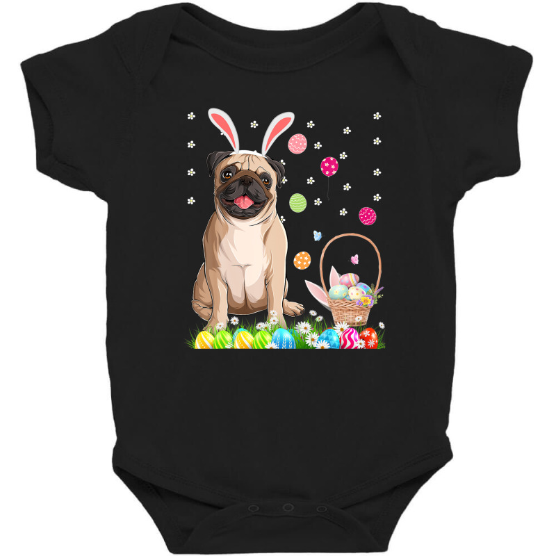 Happy Easter Cute Bunny Dog Pug Wearing Bunny Ears Gift Baby Bodysuit by garbaaargouby | Artistshot