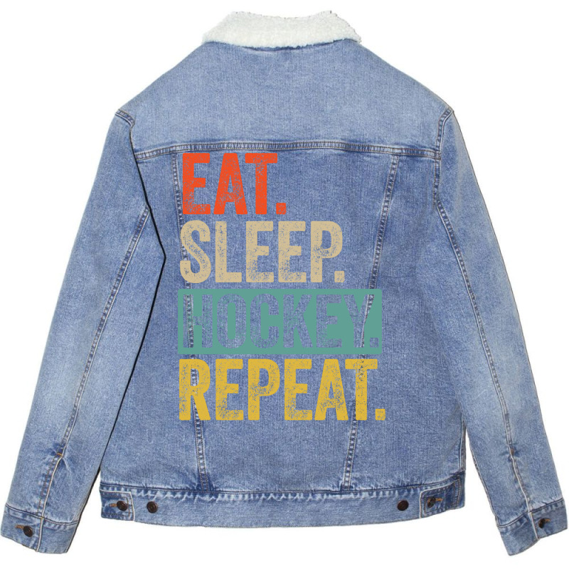 Eat Sleep Hockey Repeat Retro Vintage Gift Unisex Sherpa-lined Denim Jacket | Artistshot