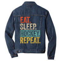 Eat Sleep Hockey Repeat Retro Vintage Gift Men Denim Jacket | Artistshot