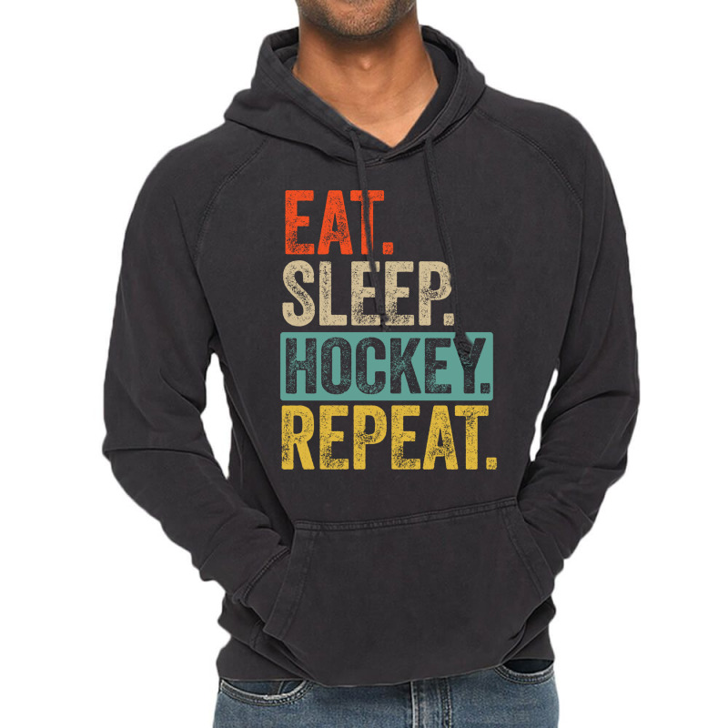 Eat Sleep Hockey Repeat Retro Vintage Gift Vintage Hoodie | Artistshot