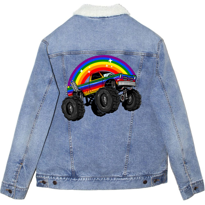 Lgbt Monster Truck Rainbow Flag Lgbtq Car Gay Pride Month Cool Unisex Sherpa-lined Denim Jacket | Artistshot