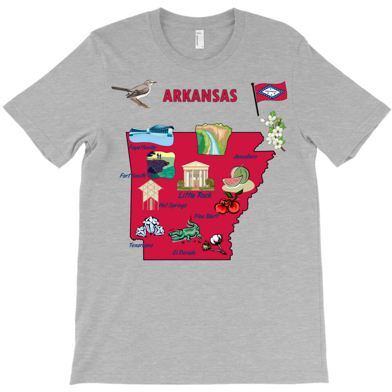 Tourist Attractions Map Of Arkansas State Usa Major Cities  Music T-shirt | Artistshot